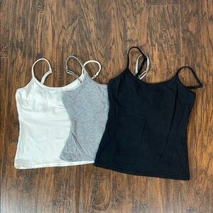 Vintage 3 Piece Cropped Camisole Sleepwear Set Black Gray White Tops Women’s S